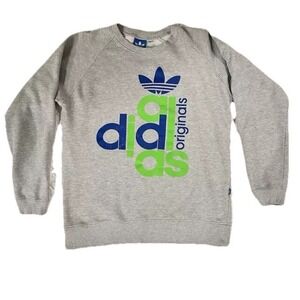 Adidas Originals Mens Large Sweatshirt Trefoil Logo Gray Blue Green Crew Raglan